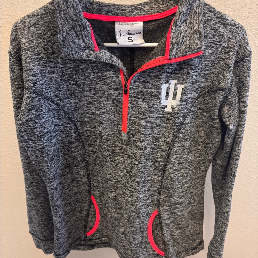J. America Heathered Gray Quarter-Zip Jacket with Hot Pink Trim
